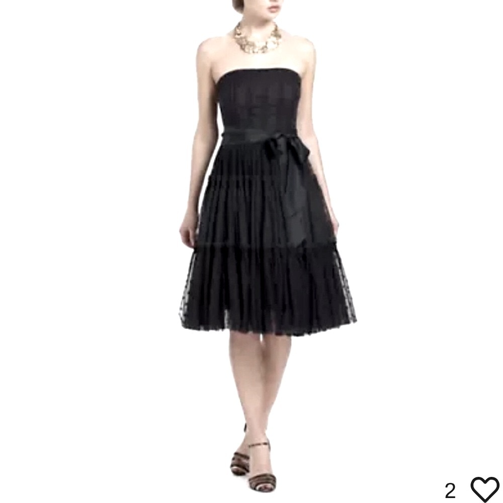 Classic Black Swiss Dot Tulle Strapless Dress - Size 8